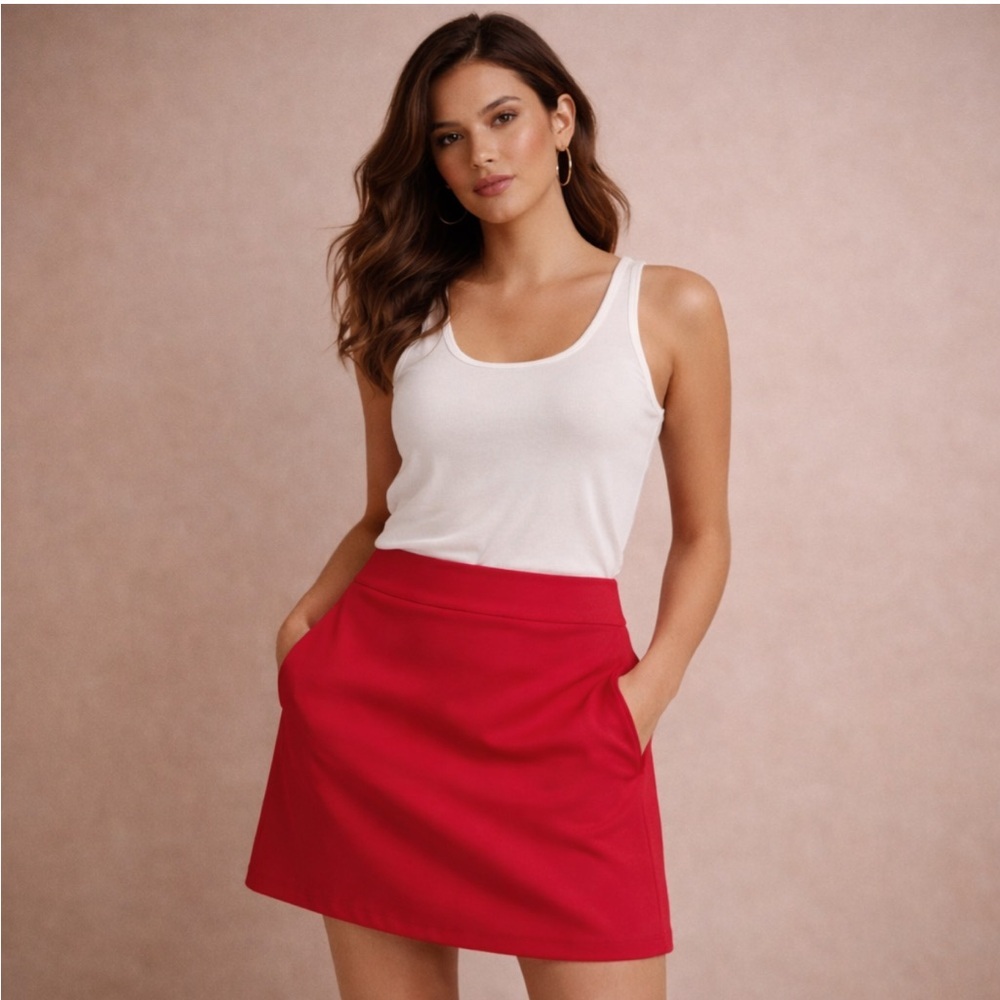 Oalka Red Athletic Tennis Skirt Built-In Shorts Activewear Skort Size L